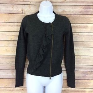 J.Crew Charcoal Gray Ruffle Front Zipper Cardigan
